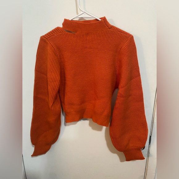 Cider Women's Cropped V-Neck Orange Sweater - Picture 2 of 2